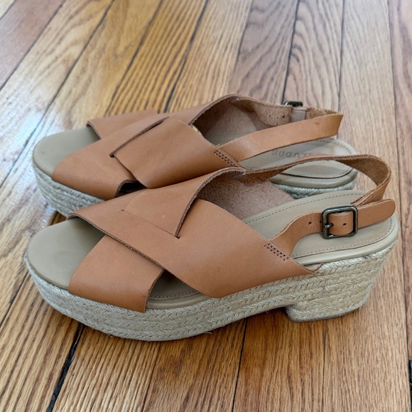 Soludos Tan Leather Cross-Strap Espadrille Wedge Sandals - Picture 3 of 5
